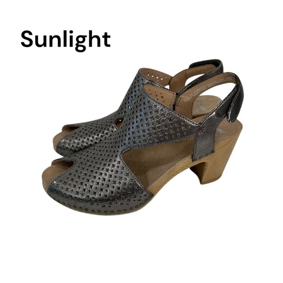 Dansko Teagan Women Metallic Perforated Leather Peep Toe Slingback Sandals SZ 39 - Picture 1 of 11